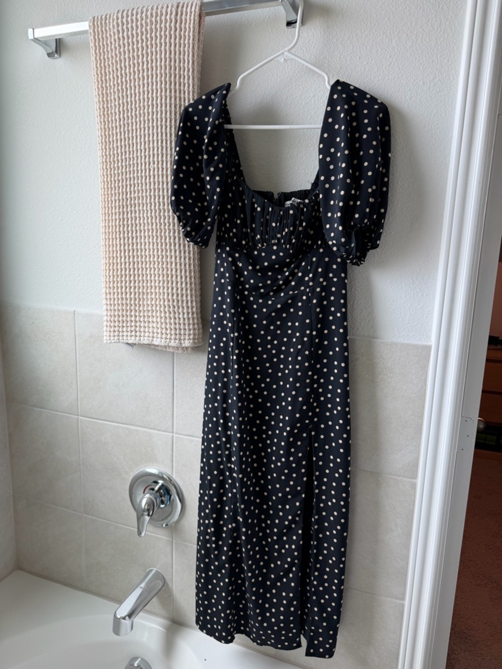 Abercrombie & Fitch Black Midi Dress with Cream Polka Dots